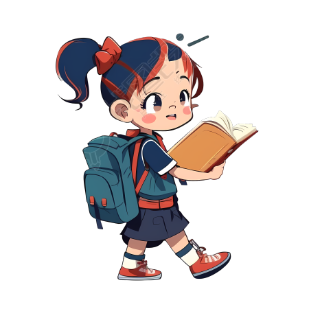 可爱卡通小女孩读书PNG图形素材