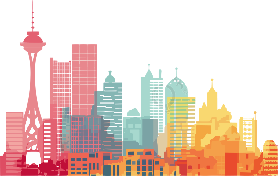 透明背景城市建筑轮廓矢量图