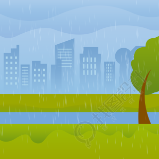 城市夏季大暴雨场景插画