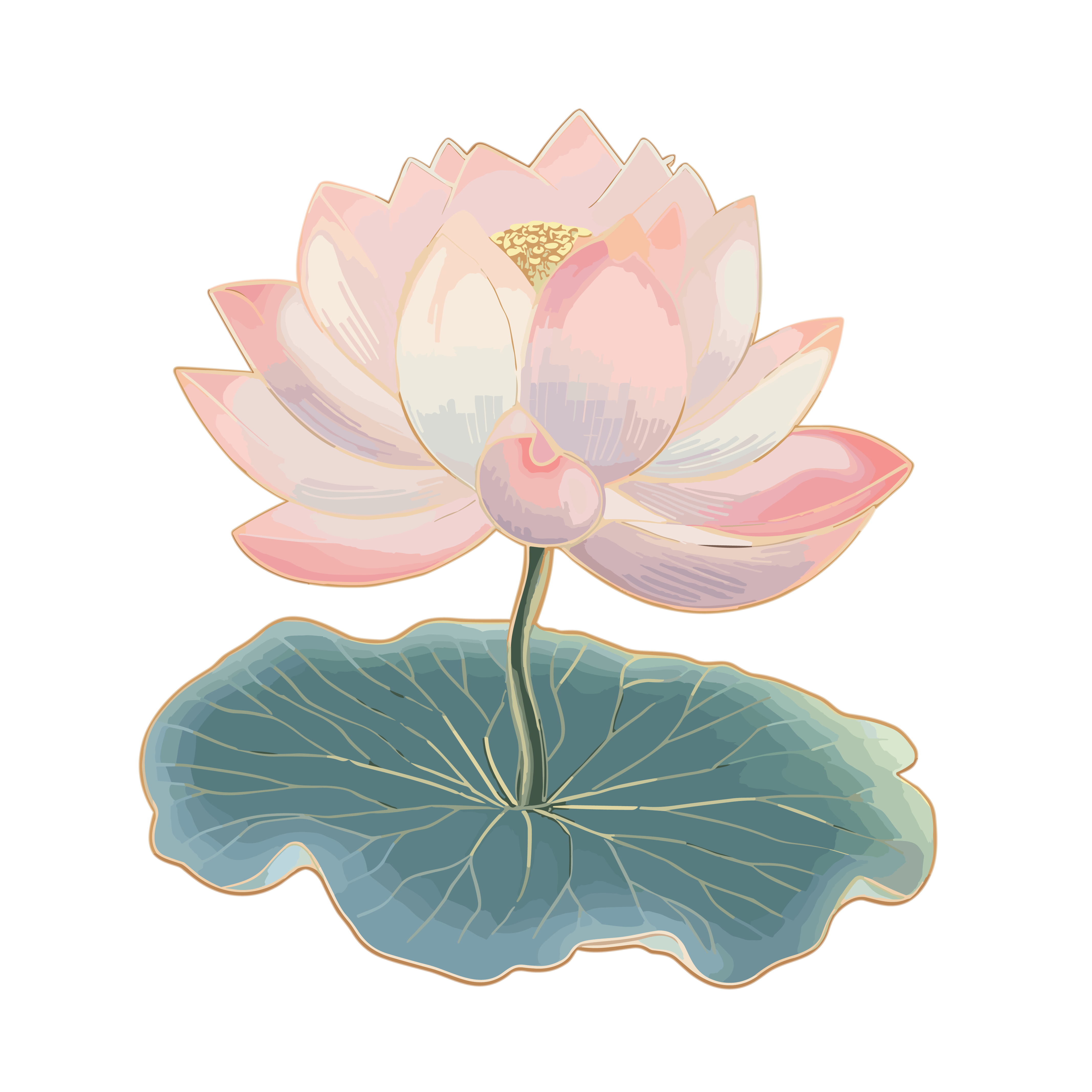 荷花扁平插画设计元素