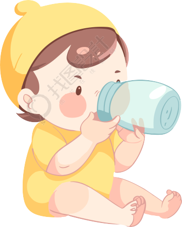 可爱乖巧的宝宝喝奶插画