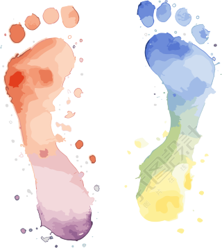 水彩脚印透明背景元素