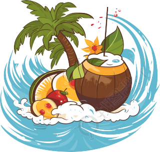 海浪椰子果盘元素