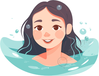 蓝色游泳设计插画女孩，白底扁平插图