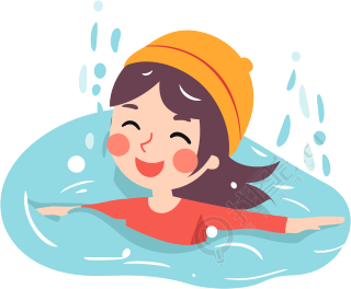 清新插画设计，白色背景下的女孩游泳