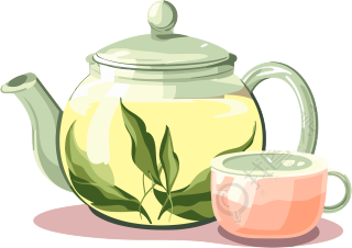 粉彩喝茶风格插画设计素材