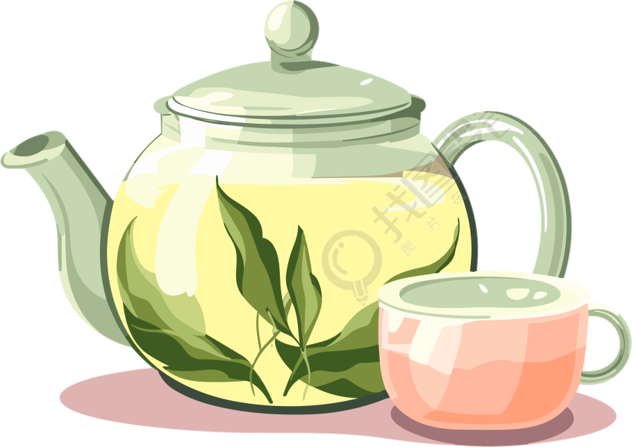 粉彩喝茶风格插画设计素材