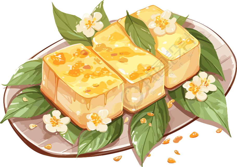 透明背景的桂花糕插画元素