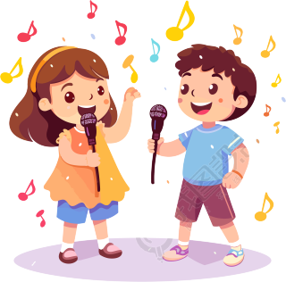 可爱儿童唱歌插画元素