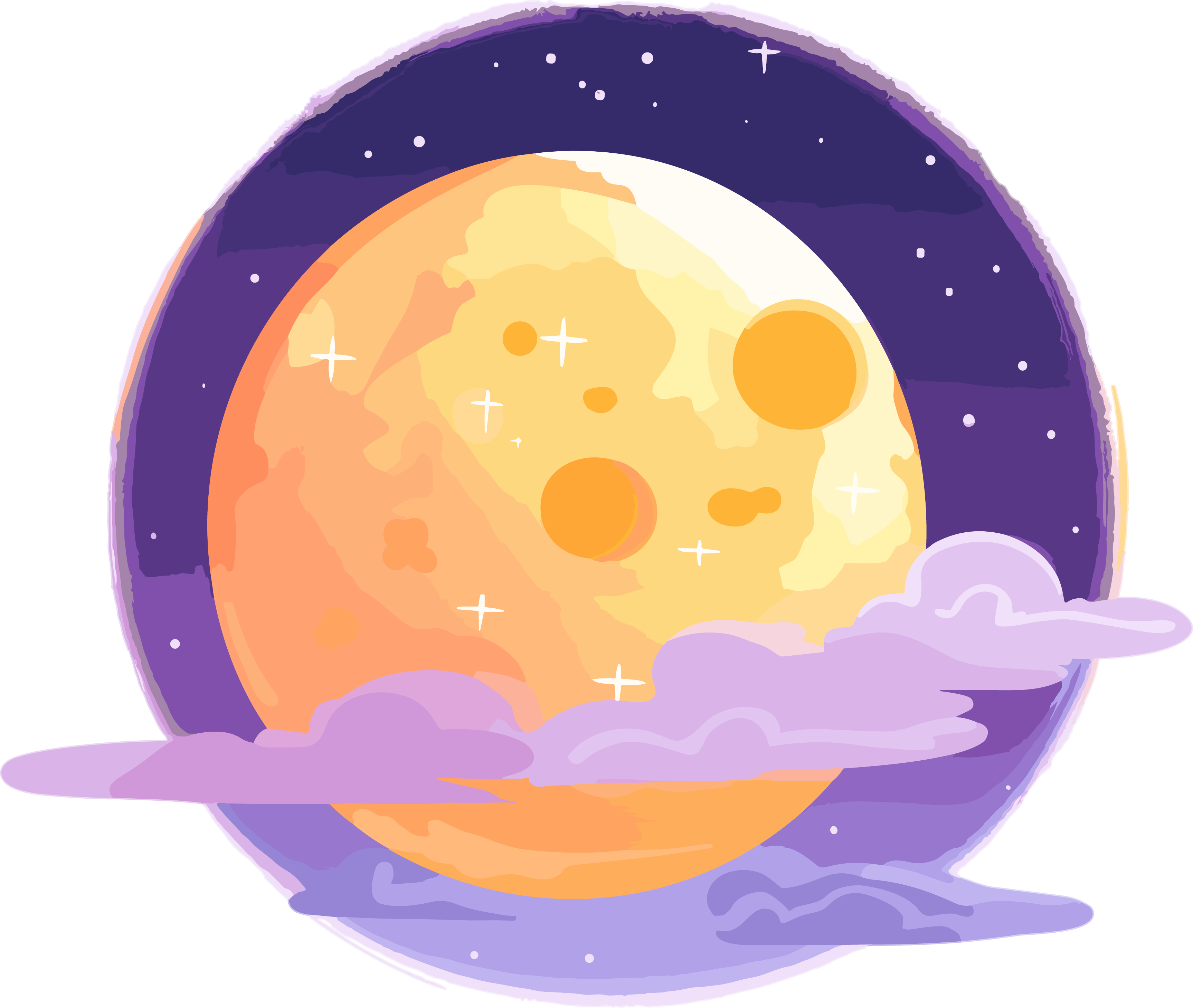 月亮插画透明背景的矢量粉彩扁平设计