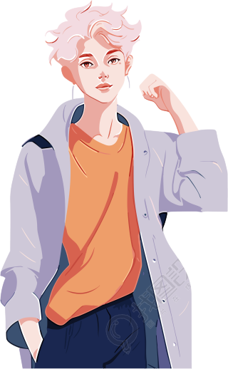 帅气男生透明背景插画素材