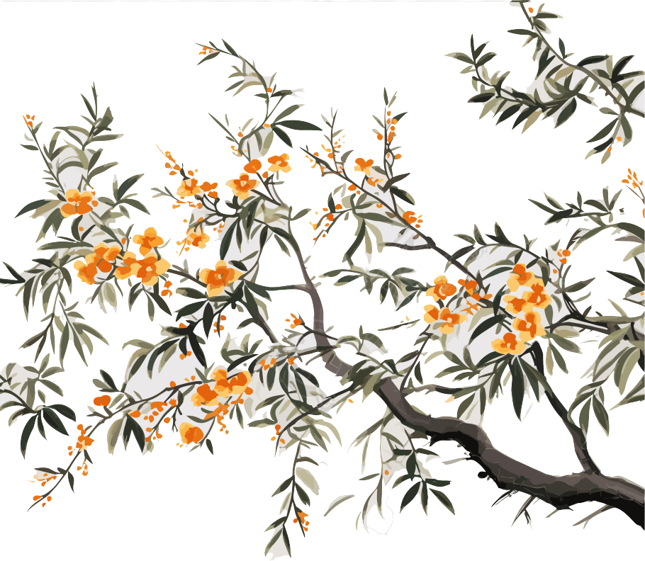 手绘黄花开枝头图形素材