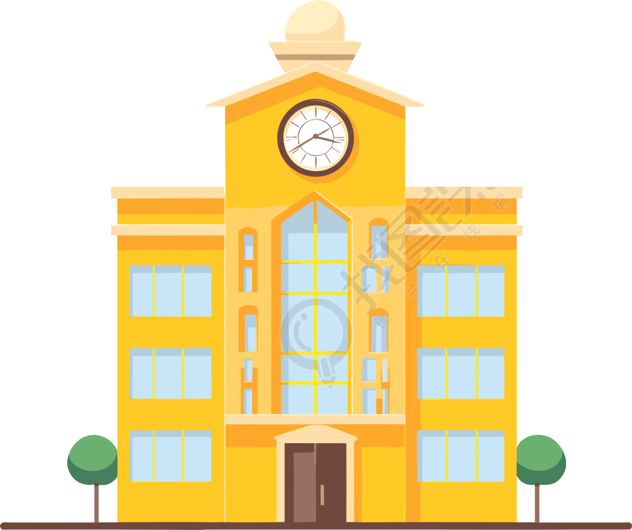 动态图形素材黄色学校建筑带时钟