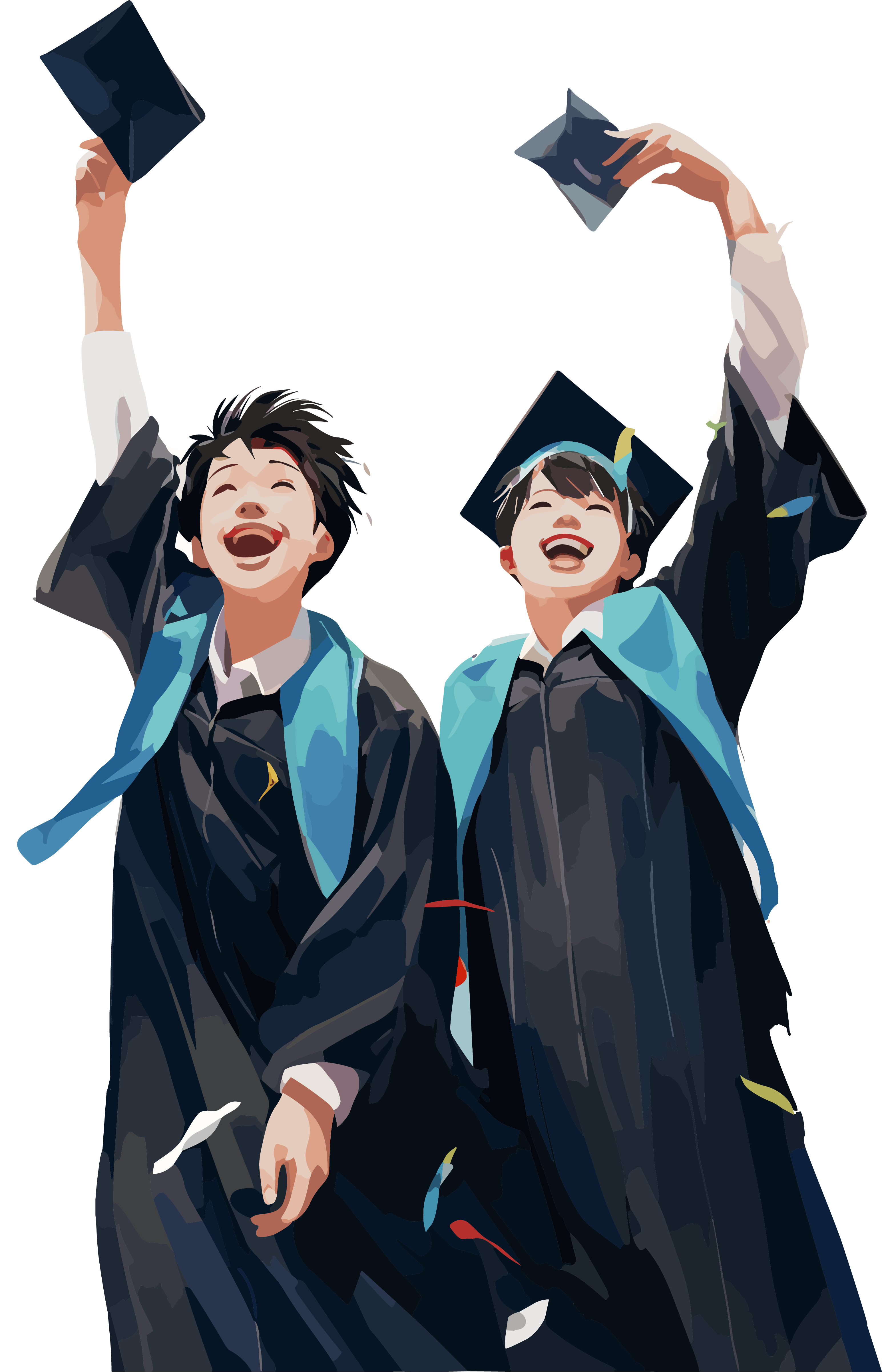 高清透明背景毕业季穿学士服的大学生PNG素材