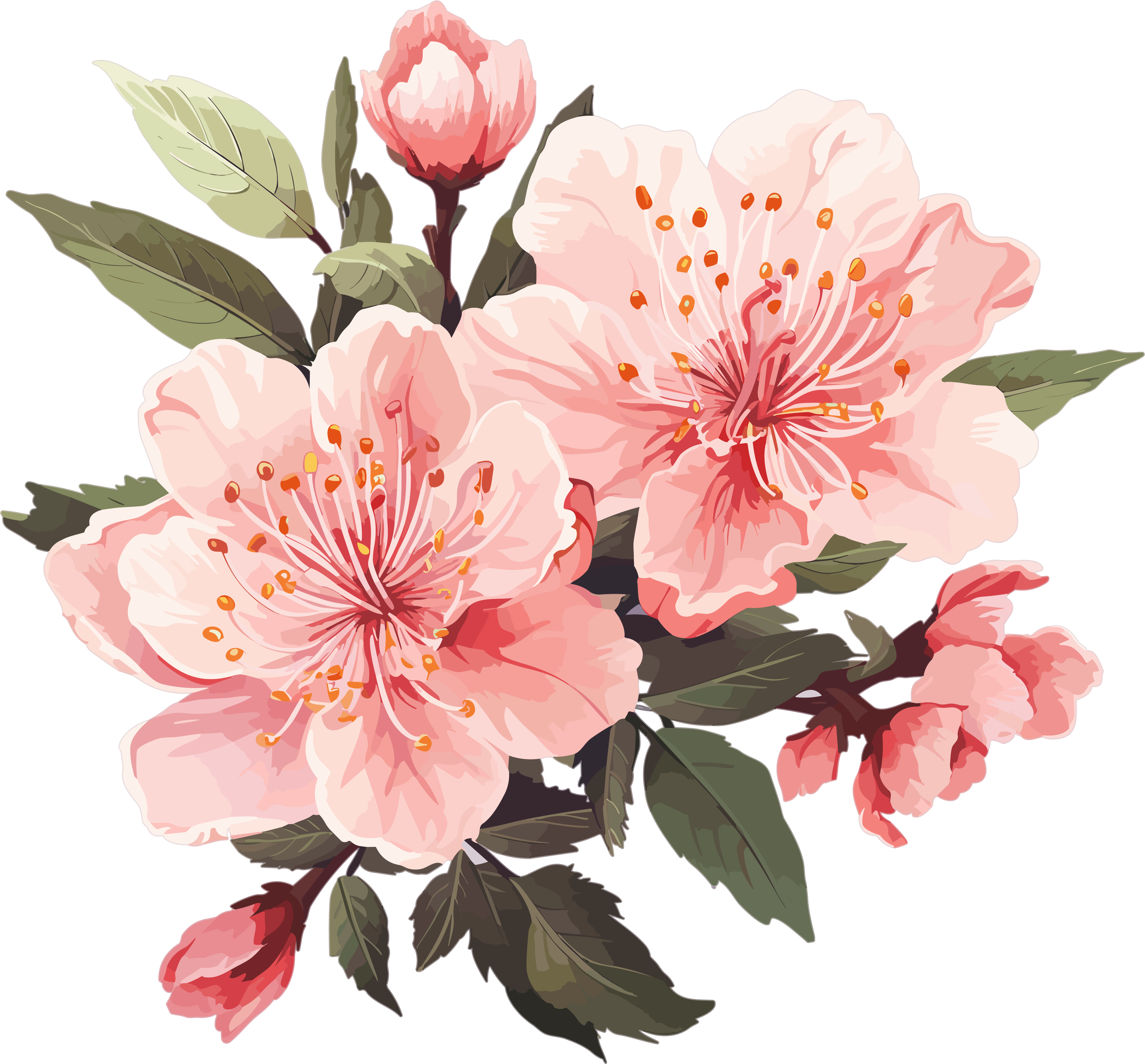 透明背景的桃花插画设计