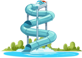 水滑梯和游泳池的动态插画