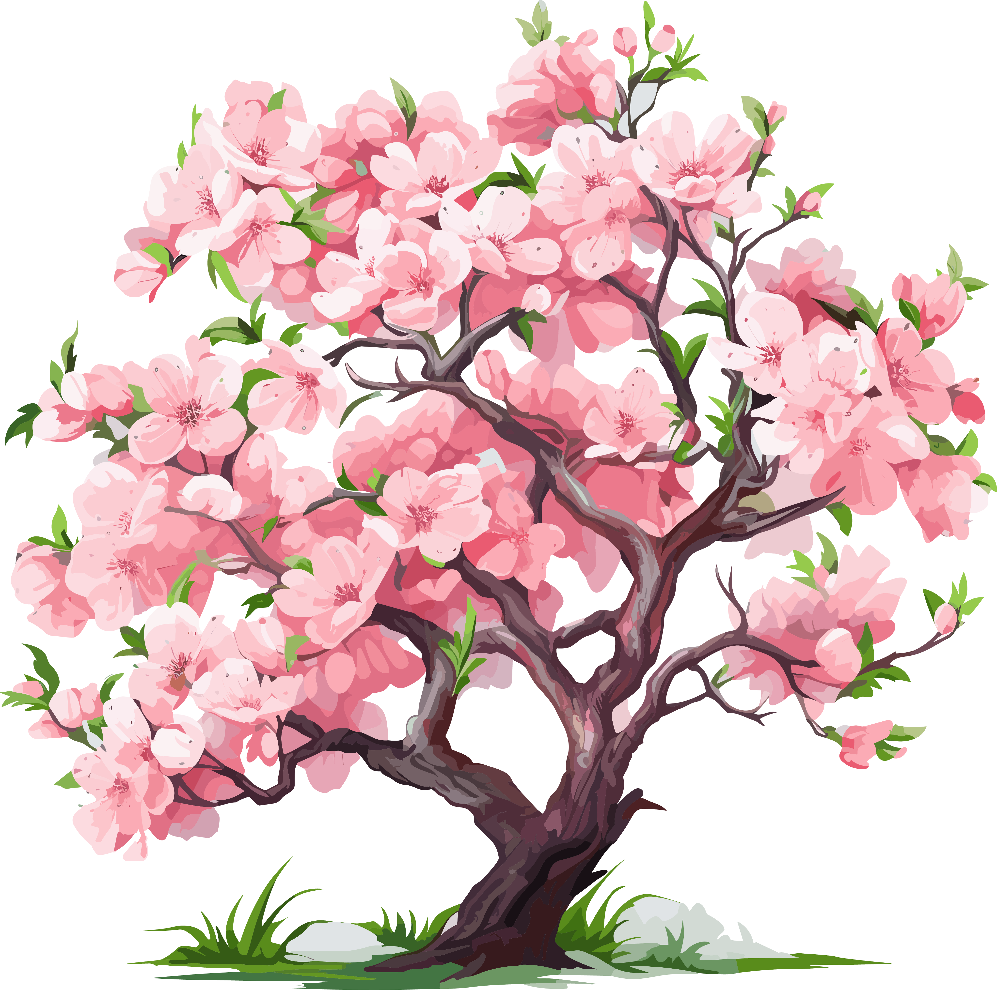 粉色矢量桃花树插画