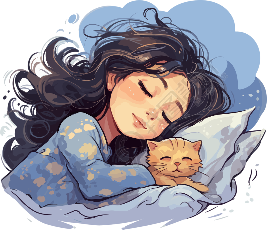 可爱睡眠小女孩矢量插画