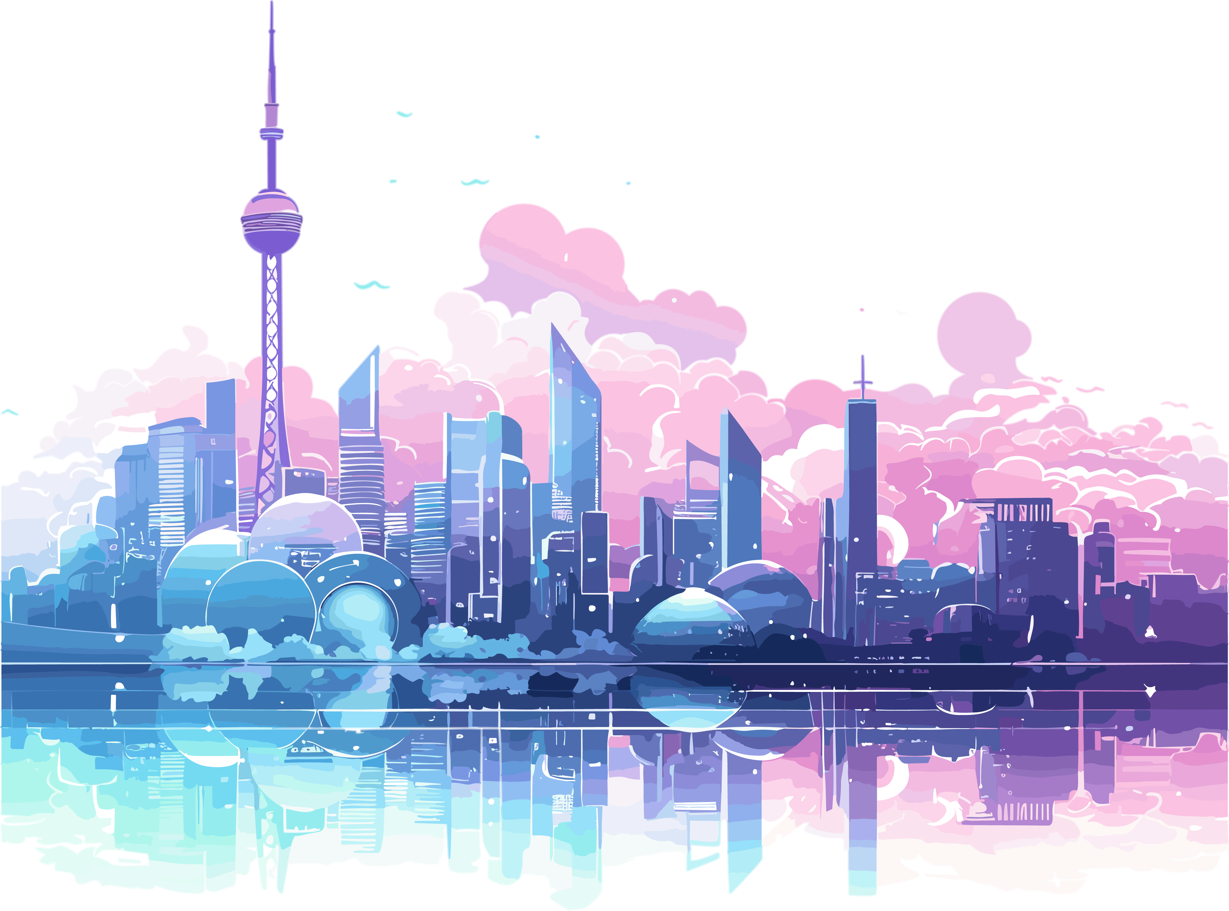 紫蓝色城市天际线图形素材