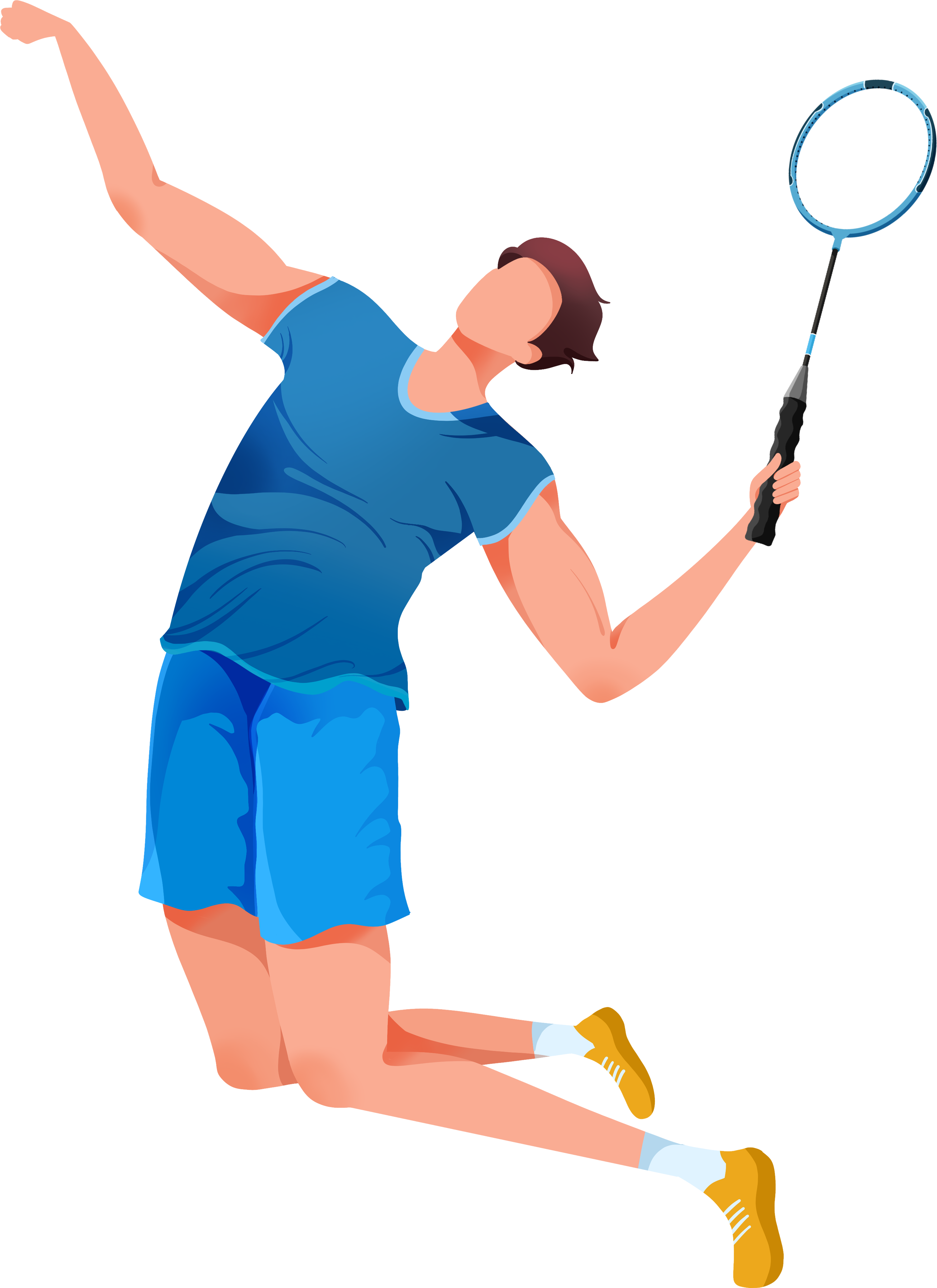 跳起来打羽毛球的男生插画PNG