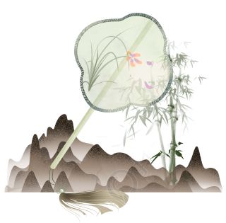 国风浅绿色团扇兰花扇面PNG插画