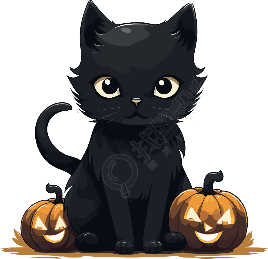 万圣节黑猫插画素材