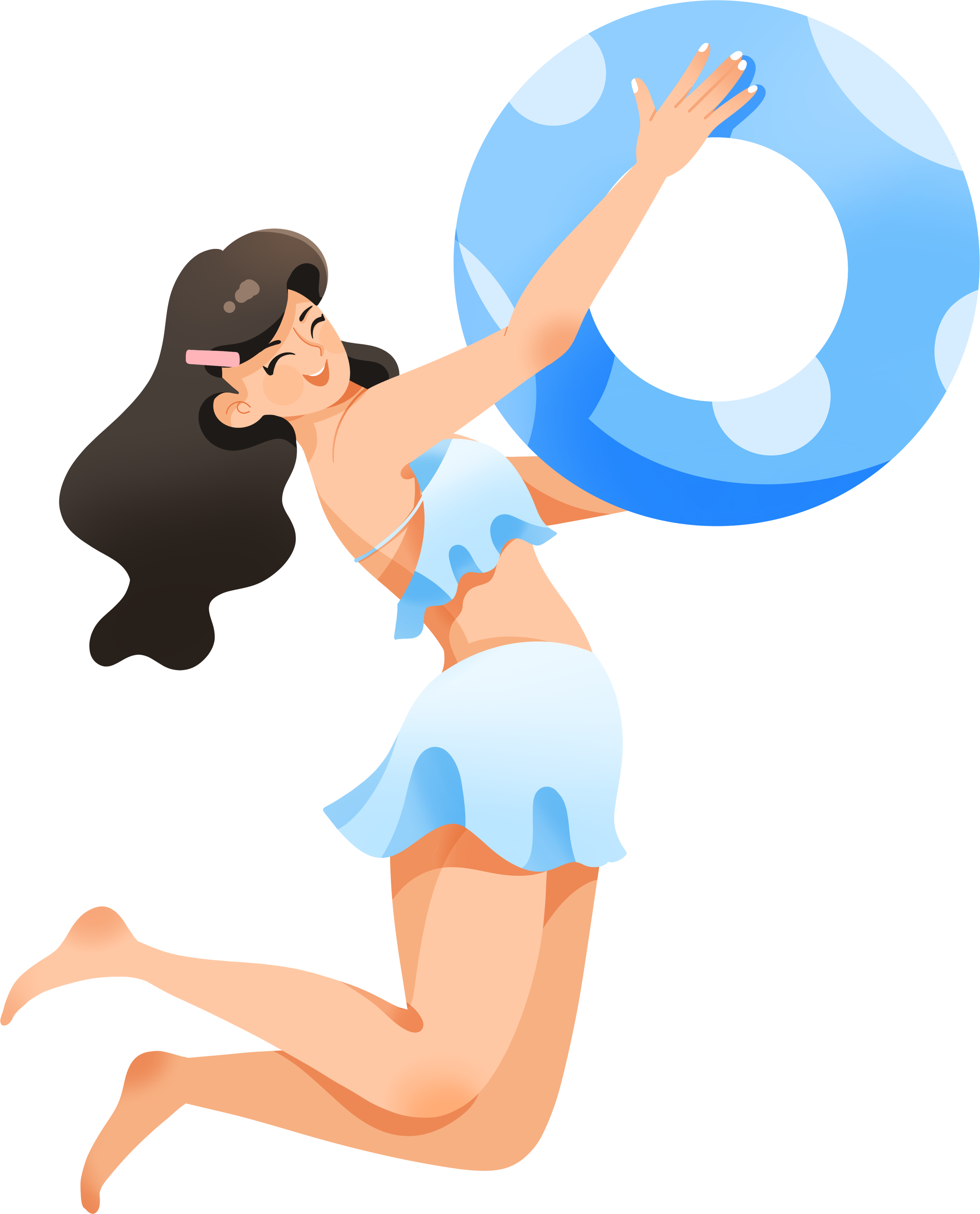 海滩上戴着游泳圈的女孩元素