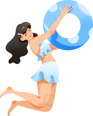 海滩上戴着游泳圈的女孩元素