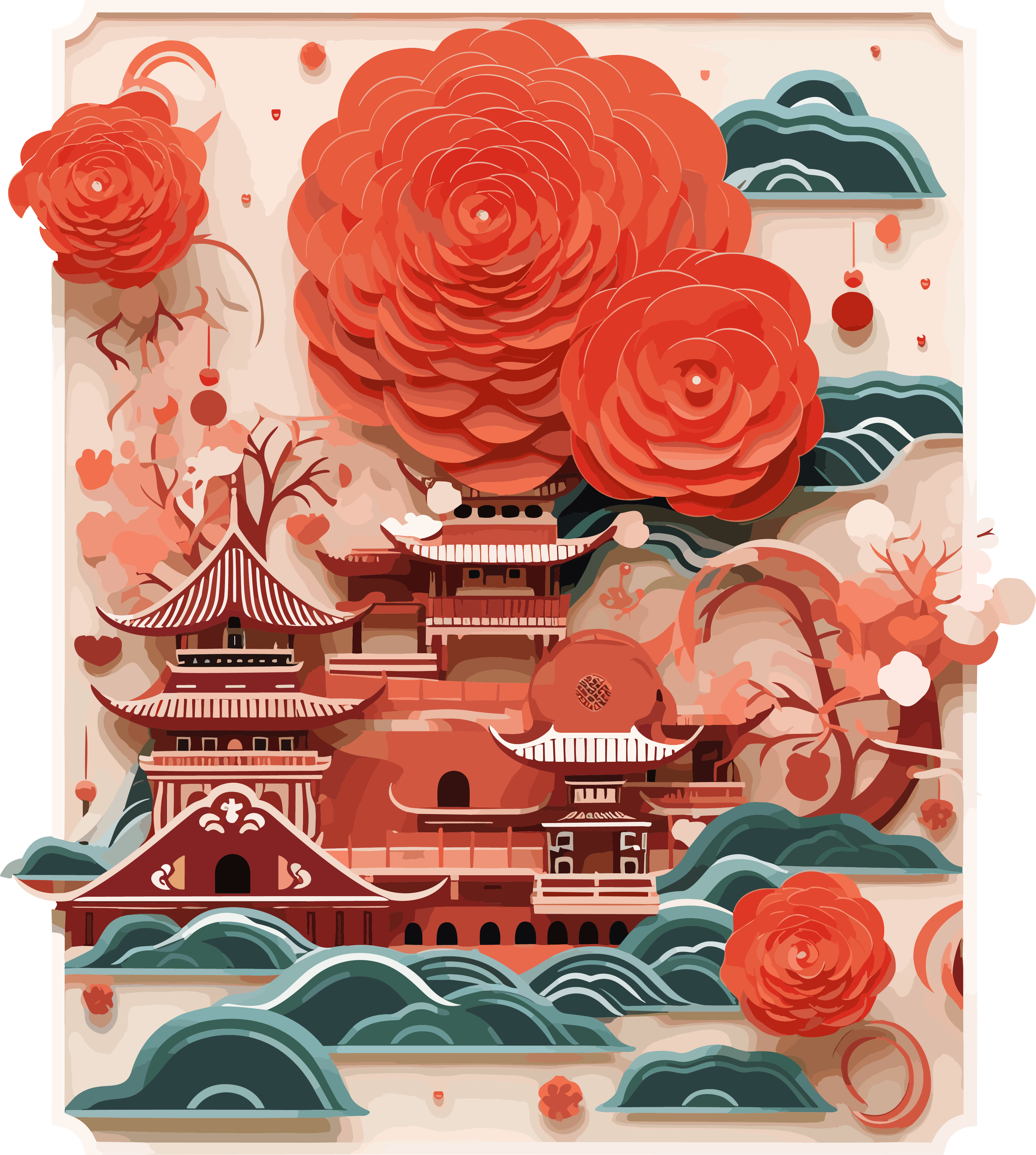 中国新年贺卡PNG插画