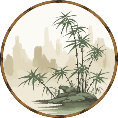 中国画风格插画：竹林山水