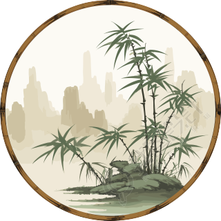中国画风格插画：竹林山水