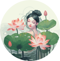 水莲花圆形纸质绘画