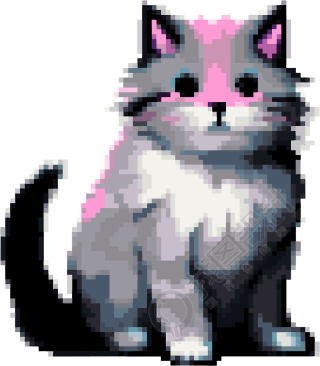 暗银色像素猫坐姿PNG图形素材