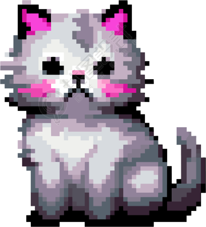 暗银浅洋红色像素猫可商用插画