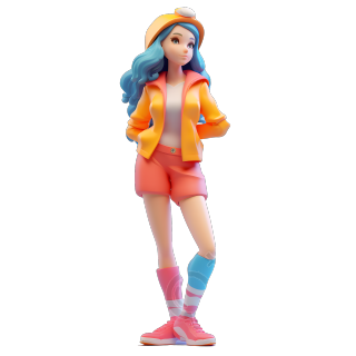 3D 渲染的彩色块风格女性角色元素