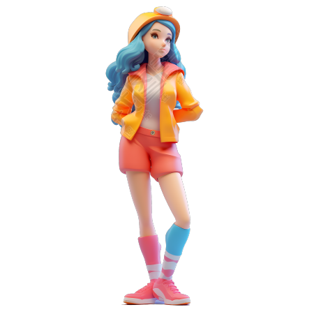 3D 渲染的彩色块风格女性角色元素