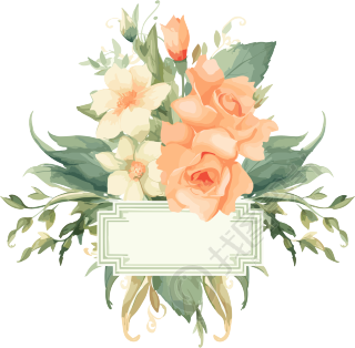 精美水彩花卉标签插画png