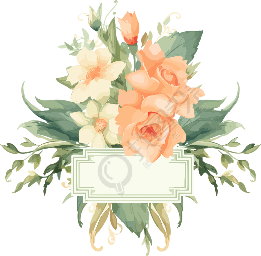 精美水彩花卉标签插画png