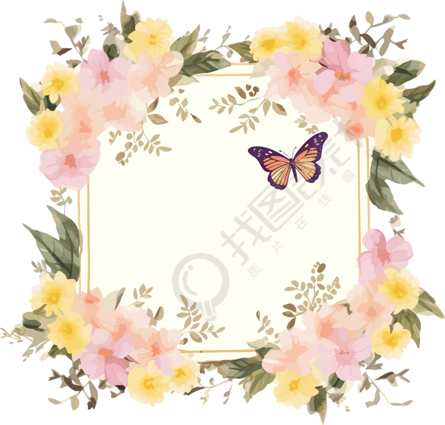 透明背景花卉蝴蝶框架PNG素材