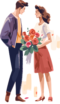 浪漫情侣送花插画