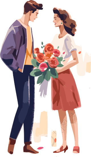 浪漫情侣送花插画
