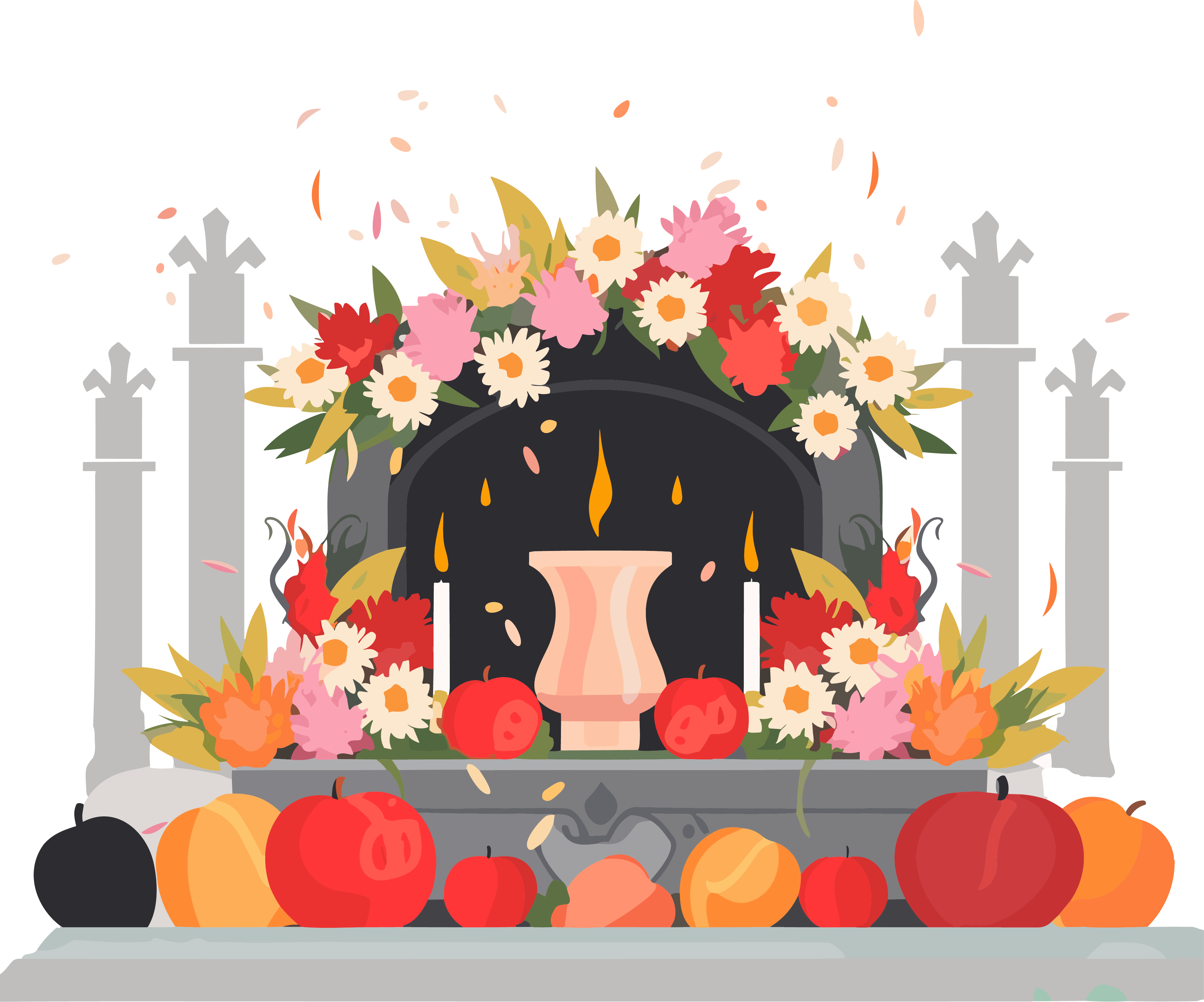 扁平插图中元节祭祖PNG素材