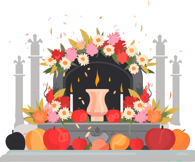 扁平插图中元节祭祖PNG素材