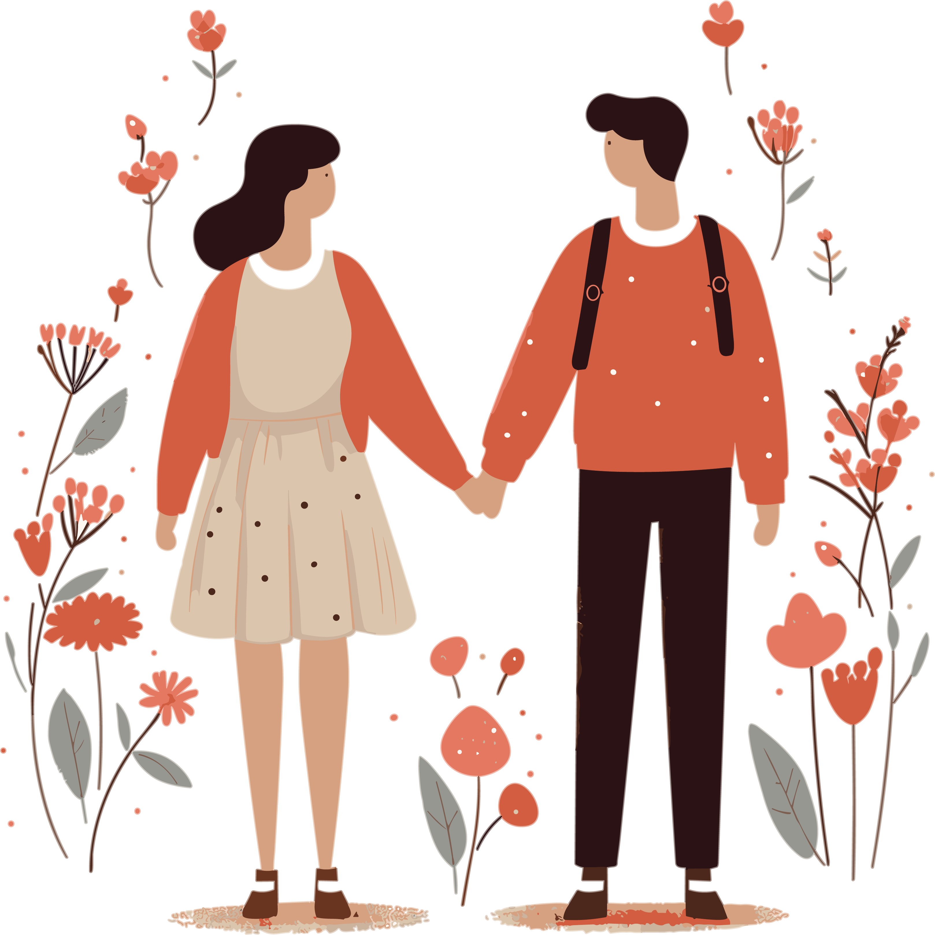 情人节插画设计手牵手鲜花图案