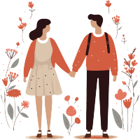 情人节插画设计手牵手鲜花图案