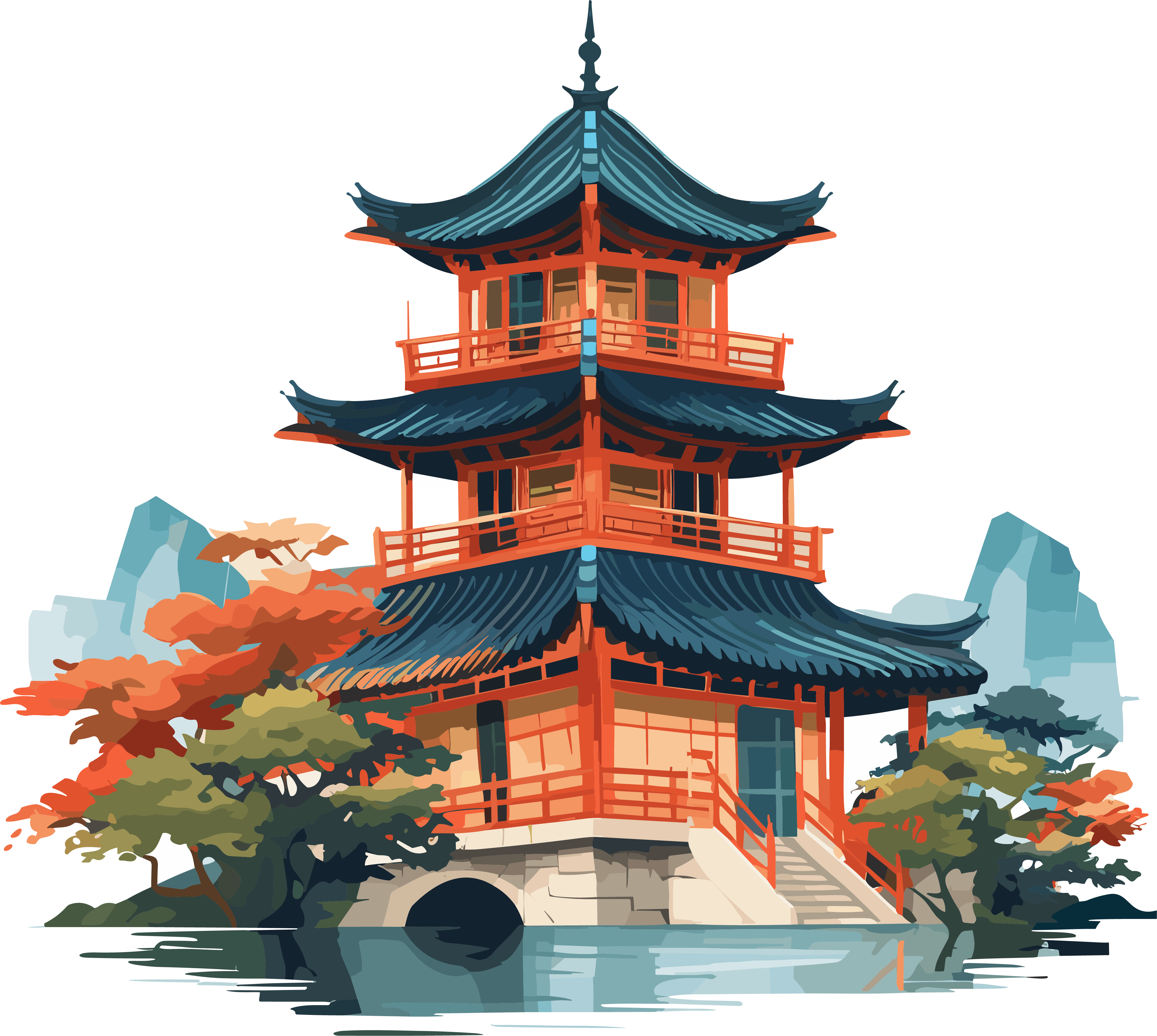 中国风中式亭子矢量插画