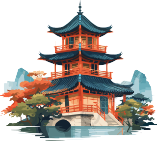 中国风中式亭子矢量插画