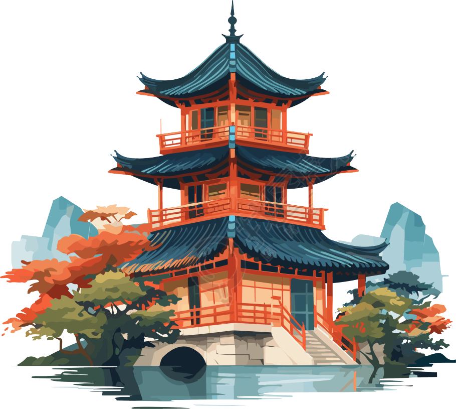 中国风中式亭子矢量插画