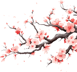 冬枯树枝上的桃花插画