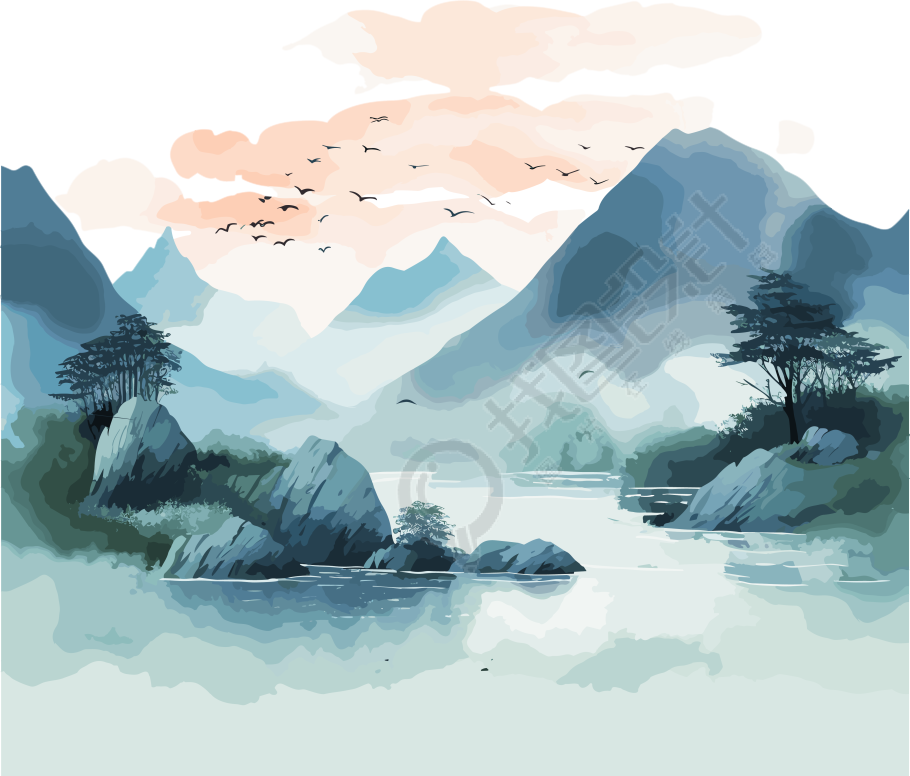 水墨山水插画元素